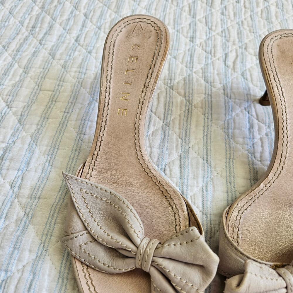 Celine Kitten Heel Mules Brown Leather Bow Detail - Size 36.5 EU - Picture 5 of 6